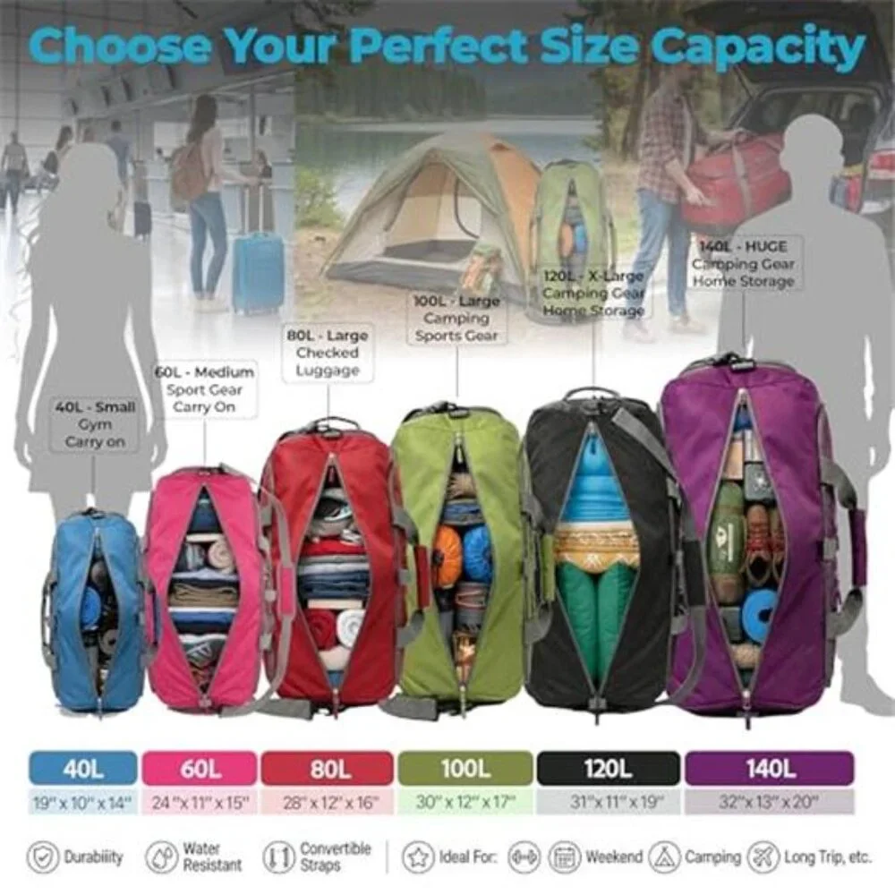 Large Travel Duffel Bag 80L Foldable Lightweight Waterproof Weekender Sports Bag
